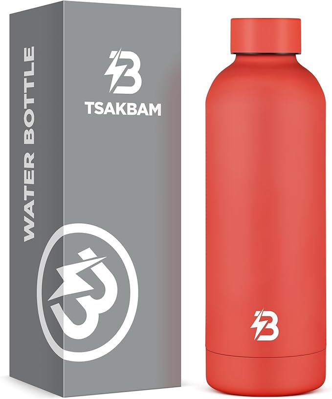 Insulated Water Bottle with Lid, 17 oz Reusable Leak-Proof Metal Stainless Steel Water Bottles for Travel, Sports, Gym, Outdoor (Red)