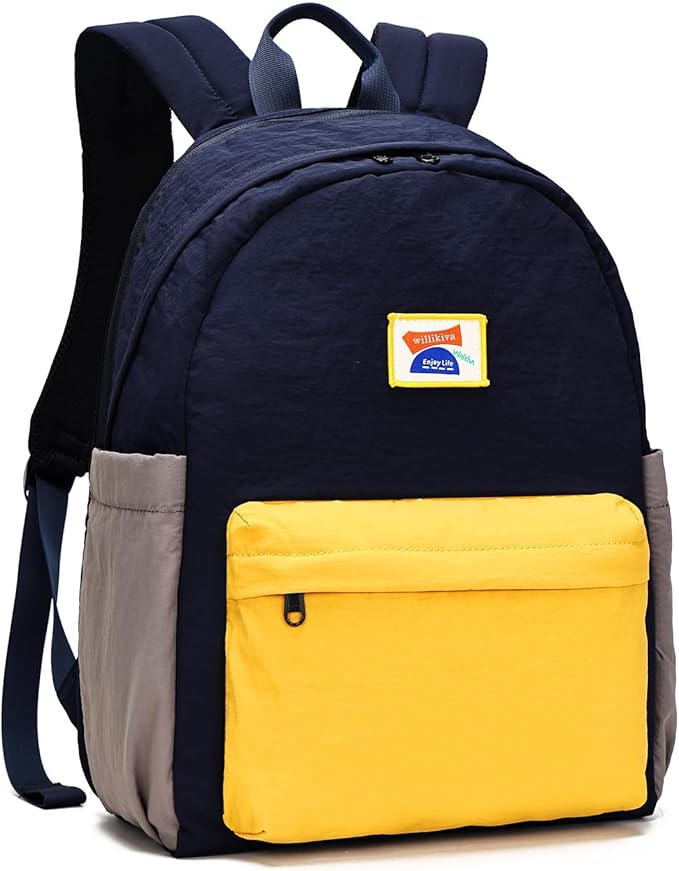 willikiva Kids Backpack for School Boys Girls Teens Toddler Backpack Waterproof Kindergarten Preschool Elementary Bookbag Children Travel Bag(Deep Blue Yellow,Medium)