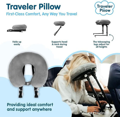 Neck Pillow for Traveling, Luxury Travel Neck Pillow for Airplane 100% Pure Memory Foam Adjustable Travel Pillow for Flight Sleep, Portable Plane Accessories, Light Grey