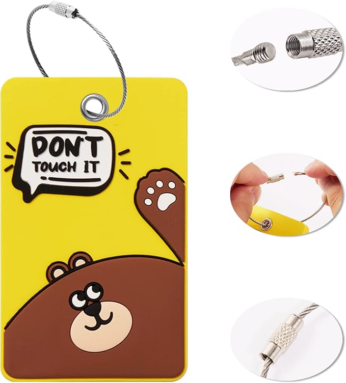 6PCS Unique Cute Animal Luggage Tags with Smile Reminder,Bright Silicone,Includes Name Cards with Full Privacy Cover & Stainless Steel Loops,Funny Suitcase Identify Labels for Women Men Kids