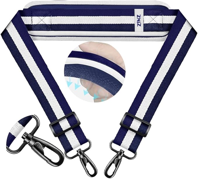 ZINZ 74" Shoulder Strap with Fixed Pad and Dual Balanced Buckles，Blue-White-Blue Stripe