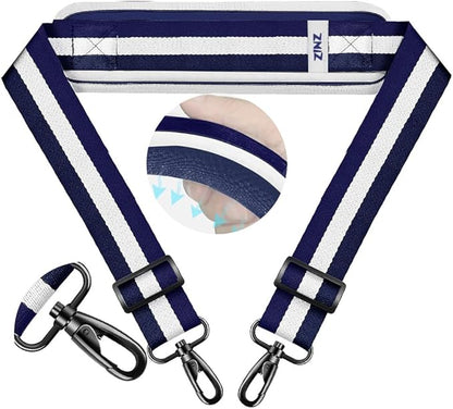 ZINZ 74" Shoulder Strap with Fixed Pad and Dual Balanced Buckles，Blue-White-Blue Stripe