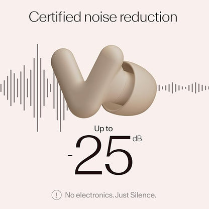 Alpine Silence Earplugs for Sleep, Focus & Travel - V-Shape Snug Fit & Soft Oval Tips – 4 Sizes XS/S/M/L - Comfortable, Reusable Hearing Protection - SNR 22dB & NRR 16 Noise Reduction – Beige