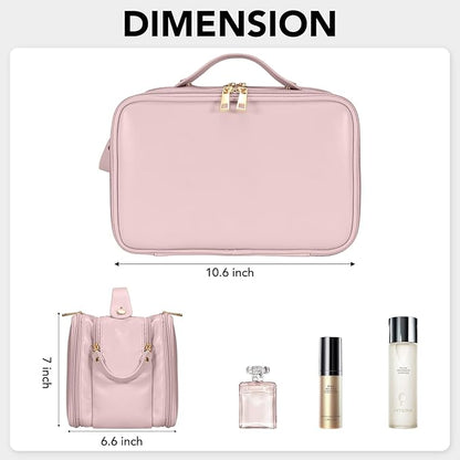 Travel Makeup Bag Women's Large Capacity Cosmetic Portable Organizer Large Opening Waterproof Storage Toiletry Bags Vertical Free-Standing Brush Holder for Easy Access Pink