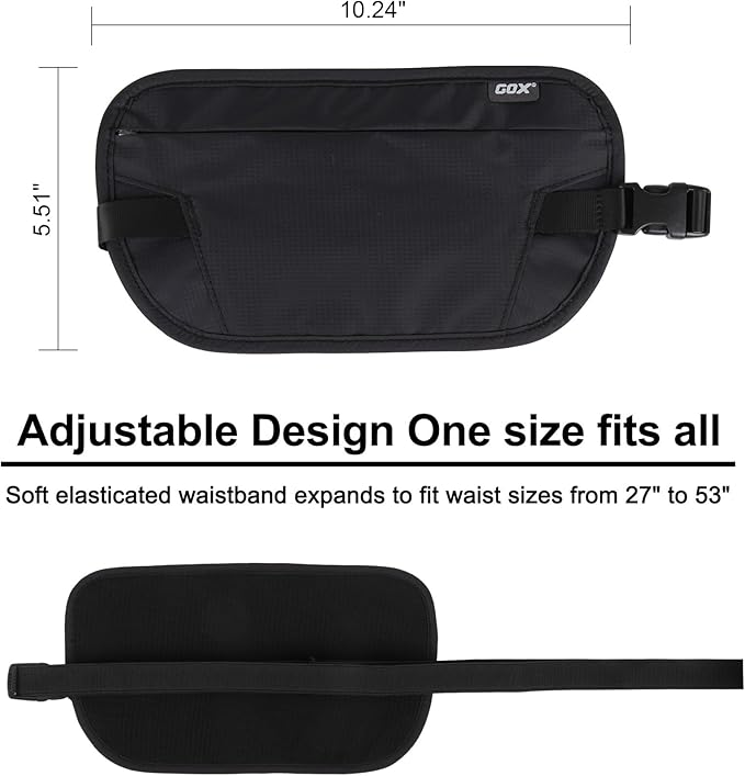 RFID Blocking Money Belt - Slim Under Cloth Passport Holder & Travel Wallet | Secure Hidden Fanny Pack for Men Women (Black-L)