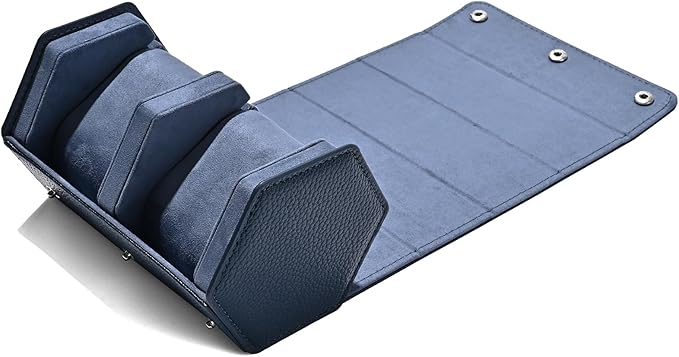 Oirlv Luxury Hexagonal Leather Watch Travel Case Watch Organizer Case for Men Portable Jewelry Storage Roll Organizer(2-Slot,Blue)