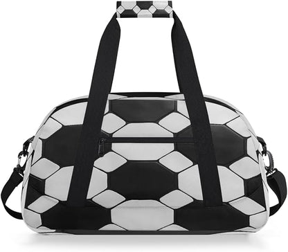 Kids Duffle Bag Girls Boys Black White Soccer Ball Sports Texture Weekender Overnight Bag,Lightweight Duffel Bags for Traveling Gym Sport Dance