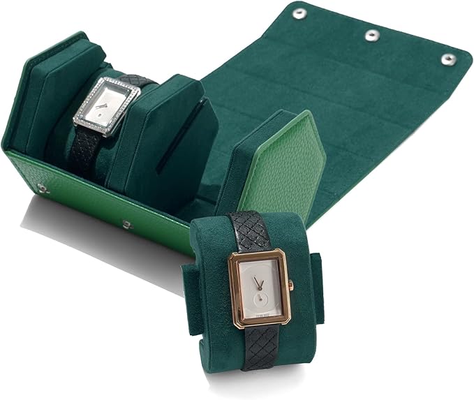 Oirlv Luxury Hexagonal Leather Watch Travel Case Watch Organizer Case for Men Portable Jewelry Storage Roll Organizer(2-Slot,Green)
