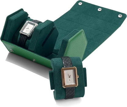 Oirlv Luxury Hexagonal Leather Watch Travel Case Watch Organizer Case for Men Portable Jewelry Storage Roll Organizer(2-Slot,Green)