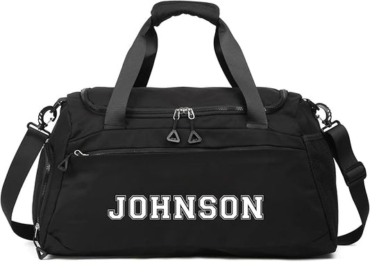 Personalized Duffel Bag Custom Sport Gym Travel Bags Embroidered Name Text Customized Dry Wet Separated Weekend Waterproof Bag for Women Men (A-Black)