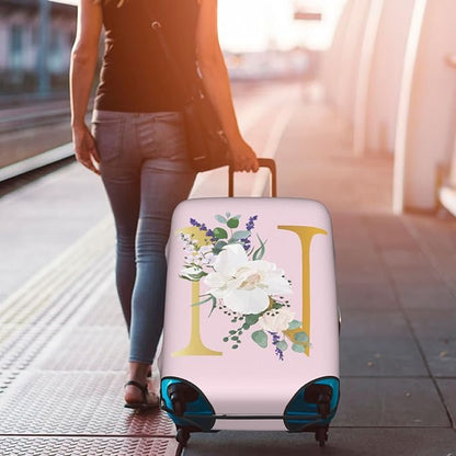 Flower Letter N Pink Luggage Cover Elastic Washable Stretch Suitcase Protector Anti-Scratch Travel Suitcase Cover for Kid and Adult XL (29-32 inch suitcase)