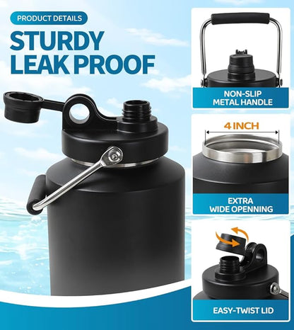 Insulated Water Bottle, 1 Gallon Jug with Handle, 128 oz Stainless Steel Large Water Bottle Wide Mouth Double Vacuum for Hot & Cold Drinks, Gradient Gray