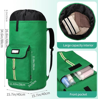 Extra-Large Heavy Duty Laundry Bag Backpack - Drawstring Closure (Grass Green)