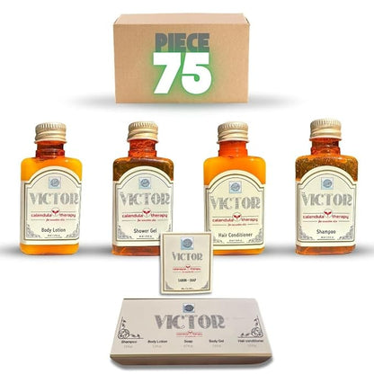 Victor 75-Piece Guest Toiletries Set – 15 Guest Kits with Shampoo, Conditioner, Shower Gel, Body Lotion & Soap – Goji Berry & Calendula, Paraben-Free, Made in Turkey