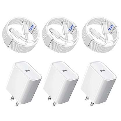 3Pack iPhone Fast Charger[Apple Mfi Certified],10FT iPhone Charger Fast Charging USB C to Lightning Cable with Type C Charger Block Fast Charging Adapter for iPhone 14 13 12 11 Pro Max X Xs Max 8Plus