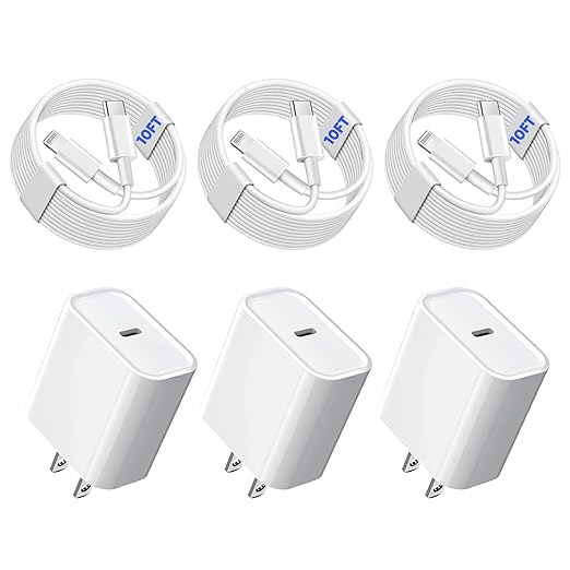 3Pack iPhone Fast Charger[Apple Mfi Certified],10FT iPhone Charger Fast Charging USB C to Lightning Cable with Type C Charger Block Fast Charging Adapter for iPhone 14 13 12 11 Pro Max X Xs Max 8Plus