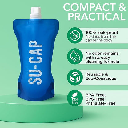 Collapsible Water Bottle – BPA Free, Foldable Sports Bottle for Hiking, Travel, Gym, Leakproof Lightweight Reusable Bottle with Carabiner – Eco-Friendly (15oz- 450 ml) (blue)