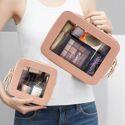 Travel Clear Makeup Bag Set, TSA Approved Cosmetic Bag Case with Zipper Portable Makeup Pouch Toiletry Bag Women Traveling Cosmetic Organizer Storage Bag Car Organizer Car Essentials for Women