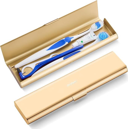Wider Aluminum Toothbrush Travel Case, Portable Travel Toothbrush Holder, Durable Manual Toothbrush Box Container for Traveling, Bathroom, Camping, Business Trip, Gold