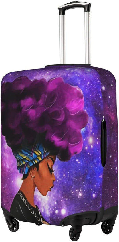 Luggage protector suitcase cover luggage cover for Suitcase Washable Suitcase Protector Anti-scratch Suitcase cover Large Afro African American Woman Lady Purple Galaxy Space3