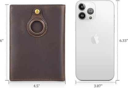 Polare Full Grain Leather Passport Holder RFID Blocking Travel Bifold Wallet Passport Holders 2 Passports (Dark Brown with AirTag Slot)