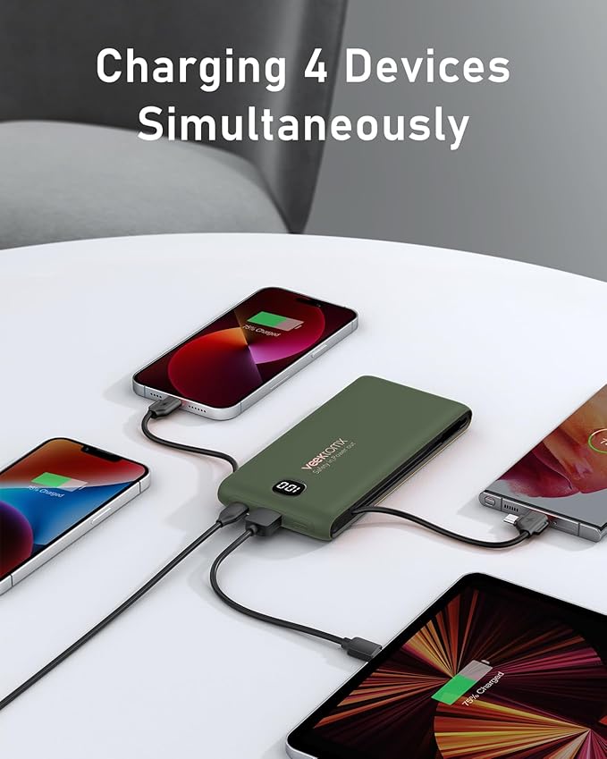 VEEKTOMX Portable Charger with Built in Cables 10000mAh, Power Bank for iPhone with Wall Plug, Travel Essential Fast Charging USB C Slim External Battery Pack for iPhone 17/16/15, Samsung, iPad, etc