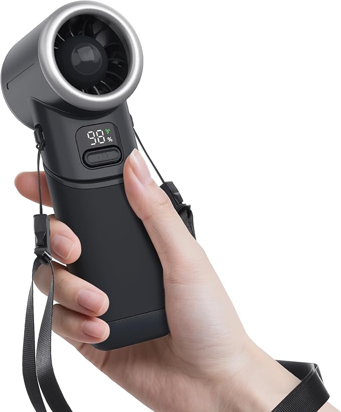 Portable Handheld Fan - 5000mAh Rechargeable Battery, 19Hrs Cooling Max, 5 Speed, 11000RPM High-Power Motor, 3-IN-1 Personal Mini Fan with Neck Strap for Women Men Travel/Camping/Outdoor - Black