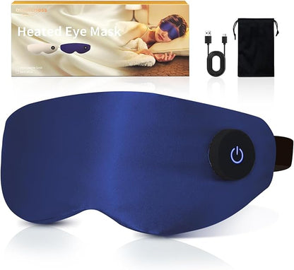 Heated Eye Mask for Dry Eyes & Stye Relief, 100% Mulberry Silk Sleep Mask with 3 Heat Levels & Auto-Off, Rechargeable & Washable Warm Eye Compress, Graphene Wireless Heating Pad for Travel & Gifts
