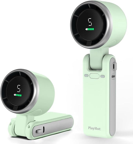 Portable Handheld Turbo Fan, 5 Gear Wind, Battery Operated, Up to 12 Working Hours, 3 IN 1 Hand Fan with Air Turbo Tech Cooling Fans for Outdoor Activities, Travel, Beach (Green)