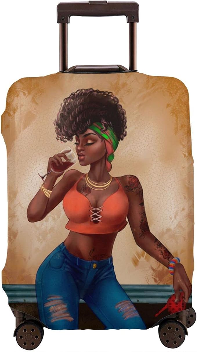 Travel Suitcase Protector Explosion Hair Girl Elastic Protective Washable Luggage Cover With Concealed Zipper Suitable For Medium (A little large)