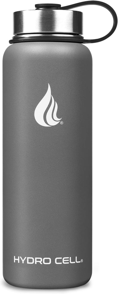 HYDRO CELL Stainless Steel Insulated Water Bottle with Straw - For Cold & Hot Drinks - Metal Vacuum Flask with Screw Cap and Modern Leakproof Sport Thermos for Adults (Graphite 40oz)