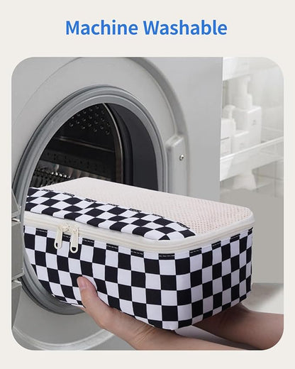 Narwey 7 Set Checkered Packing Cubes for Travel Carry on Suitcase Luggage Organizer Bags for Kids Women Men, Durable Packing Organizers Bag, Travel Essentials Accessories (Black Checkerboard)