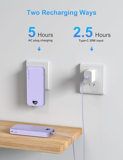 Portable Charger with Wall Plug, 12000mAh USB C Power Bank Fast Charging, External Battery Pack with Built in Cables, Digital Display, 5 Output 4 Input for iPhone Android Cell Phone Tablet