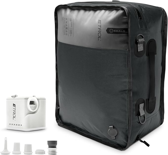 ETROL TPU Vacuum Bag for Travel, 70D Nylon Reusable Compression Bag with IP67 Waterproof Zipper, Compression Packing Cubes for Clothing, Space Saver Bags for Luggage (Full Open, Grey,1Pcs+Pump)