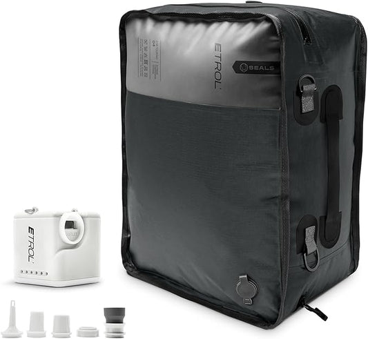 ETROL TPU Vacuum Bag for Travel, 70D Nylon Reusable Compression Bag with IP67 Waterproof Zipper, Compression Packing Cubes for Clothing, Space Saver Bags for Luggage (Full Open, Grey,1Pcs+Pump)