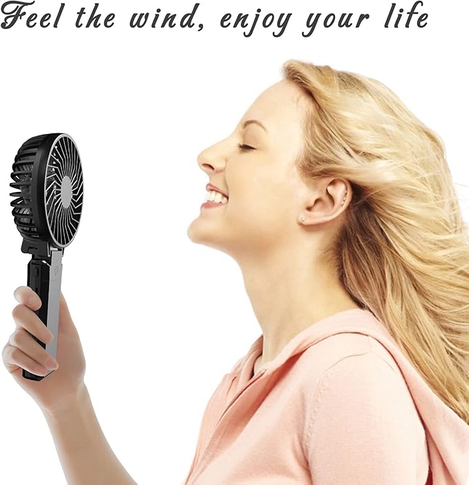 HandFan 5200mAh Portable Fan Handheld, 6 Speeds Hand Held Fan 180° Foldable Personal, Battery Operated USB Rechargeable, Handle Separate Design for Travel/School/Outdoors/Indoors (6 Speeds Black)