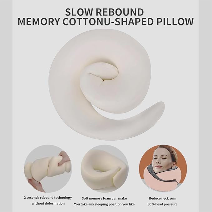 Cloud Sleep Travel Pillow｜360° Adjustable Neck Pillow for Airplane & Office｜NASA Memory Foam｜Free Eye Mask & Earplugs (Pink)