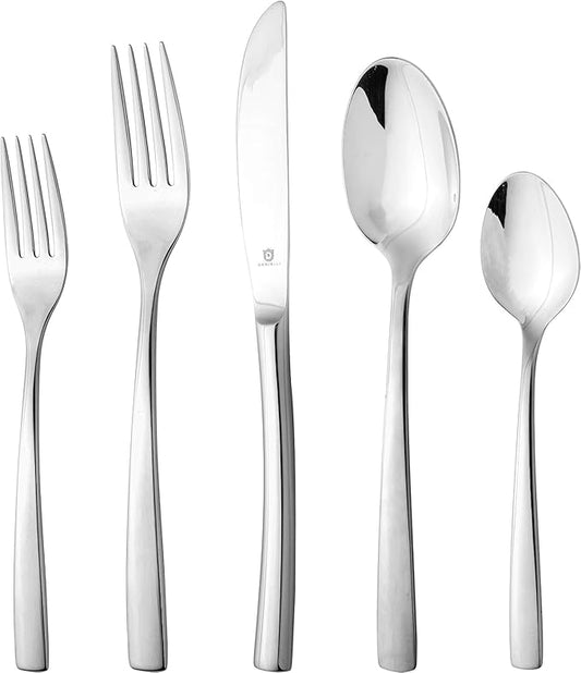 80 Piece Silverware Set For 16, 18 10 Stainless Steel Silverware Set, Modern Sleek Flatware Set Includes Knife/Fork/Spoon & Long Teaspoon/Salad Fork Mirror-Polished & Dishwasher Safe Cutlery