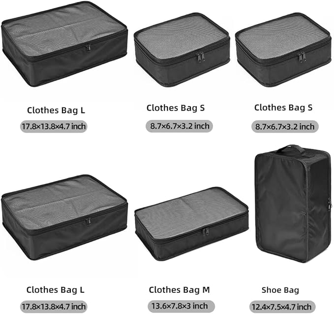 JJ POWER Travel Packing Cubes, Luggage Organizers with Shoe Bag