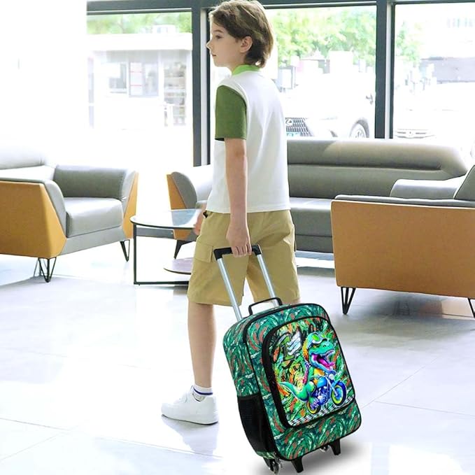 UFNDC Kids Luggage for Boys, Dinosuar Rolling Suicase with Wheels，Travel Carry on for Children Toddler Elementary
