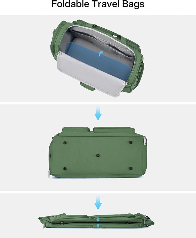 MILADA Carry On Luggage Bags for Travel Large Foldable Duffle Bag for Travel Lightweight Personal Bags for Airplanes Weekend Overnight Bags for Women Mens Travel Bag, Forest Green