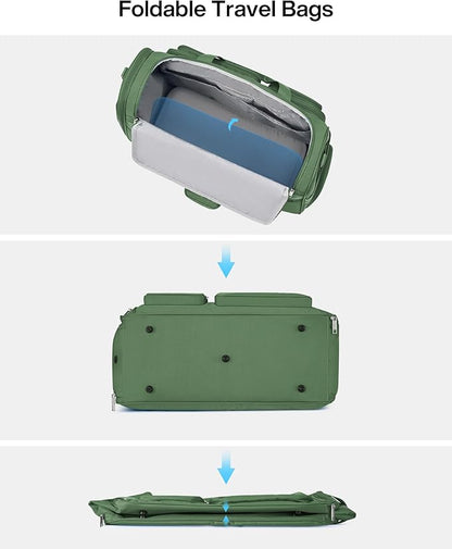 MILADA Carry On Luggage Bags for Travel Large Foldable Duffle Bag for Travel Lightweight Personal Bags for Airplanes Weekend Overnight Bags for Women Mens Travel Bag, Forest Green