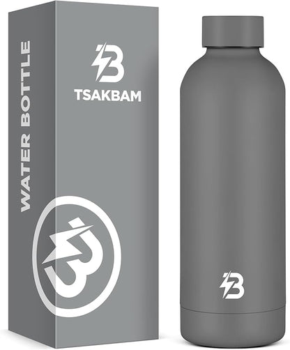 Insulated Water Bottle with Lid, 17 oz Reusable Leak-Proof Metal Stainless Steel Water Bottles for Travel, Sports, Gym, Outdoor (Gray)