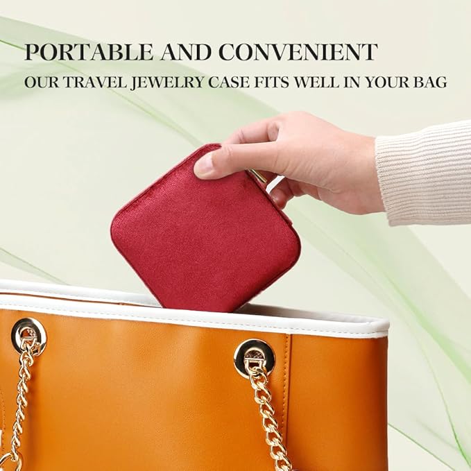 TAIMY Travel Jewelry Case, Small Plush Velvet Jewelry Box for Women and Girls, Portable Jewelry holder organizer for Rings Earrings Necklaces Bracelets(Burgundy)
