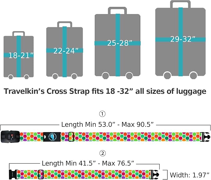 Travelkin Luggage Straps TSA Approved - Adjustable Cross Suitcase Straps with TSA Lock, Reinforced Buckle, Unique Pattern - Secure Heavy Duty Luggage Straps for Travel (Honeycomb)
