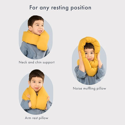 Huzi Infinity Pillow Mini - Kids Travel Neck Pillow - Machine Washable - Home Travel Flight Road Car Train Trips (Airy Blue)