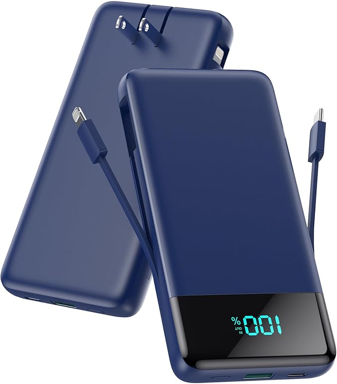 Portable Charger for iPhone with Built in Cables and Wall Plug,Upgraded 13800mAh Fast Charging USB C Power Bank,4 Outputs Travel Essential Battery Pack Compatible with iPhone 17/16/15/14,Samsung-Blue