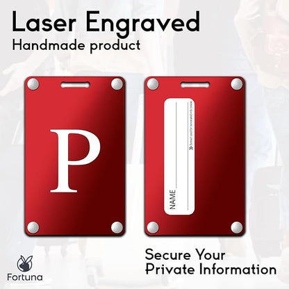 Premium 3-Layer Aluminum Luggage Tags by Fortuna - Easy to Claim, Laser-Engraved, Plastic-Free, and Eco-Friendly Luggage Tag Holders, 2-Pack, Red (P)