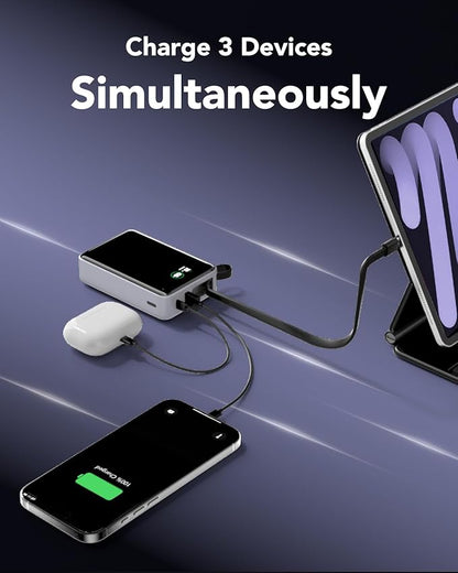 Portable Charger 20000mAh,30W PD3.0 and QC4.0 Fast Charging Power Bank,Built in Cable Phone Battery Pack Compatible with iPhone 17 16 15 14 Samsung Google iPad Laptop etc