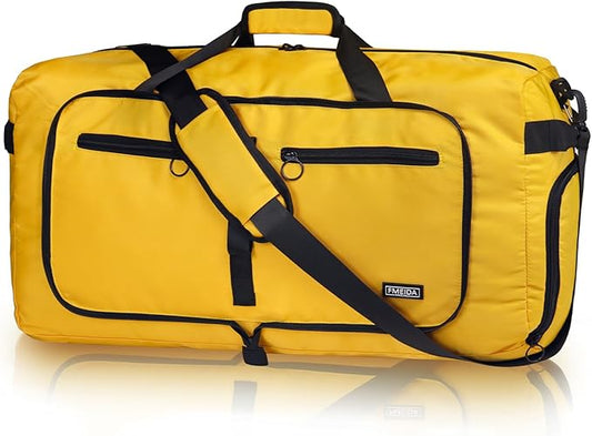 Fmeida 65L Duffle Bag with Shoes Compartment, Foldable Travel Duffel Bags for Men Women, Large Packable Travel Bag Water Repellent & Tear Resistant (Yellow)